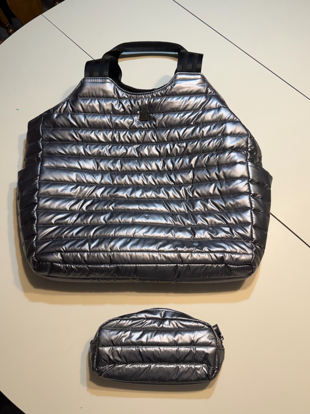 Think Royln Hampton oversized shopper bag with pouch NWOT metallic silver
